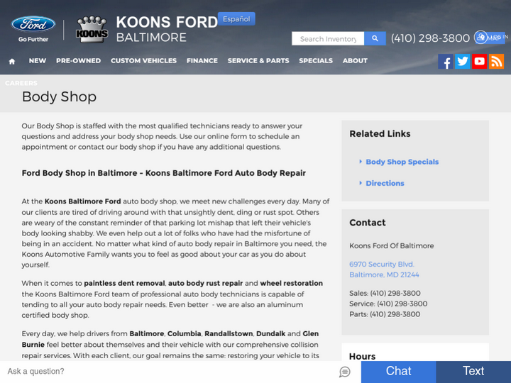 Koons Baltimore Ford auto body shop