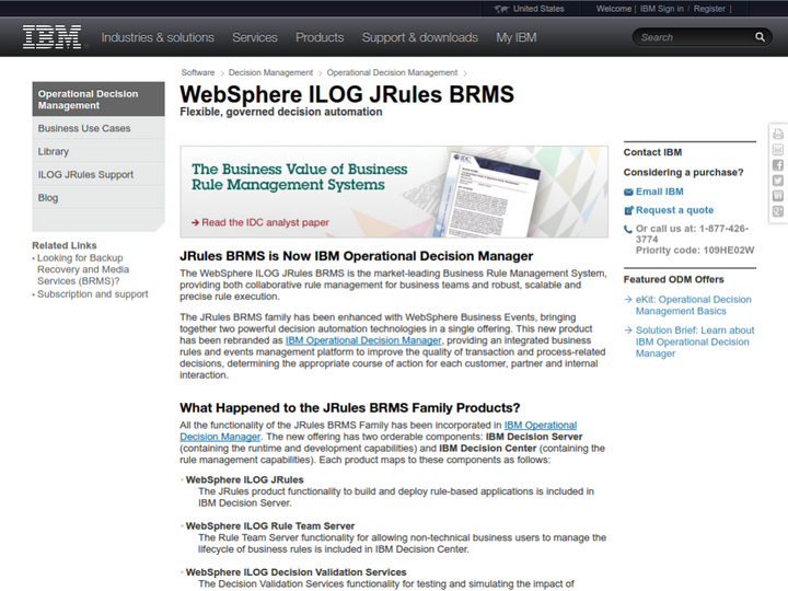 IBM WebSphere ILOG JRules BRMS